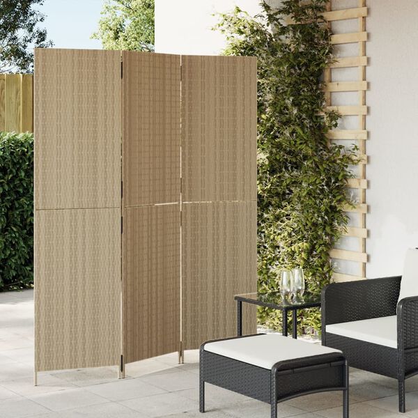 vidaXL Paravent 3-tlg. Beige Poly Rattan