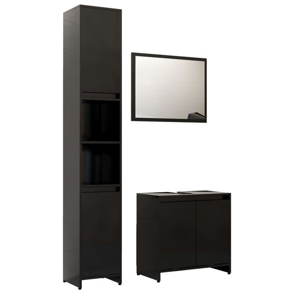 vidaXL 3-tlg. Badm&ouml;bel-Set Schwarz Holzwerkstoff