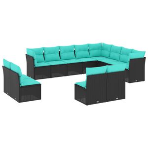 vidaXL 12-teiliges Gartensofa-Set mit Kissen, schwarzes Polyrattan