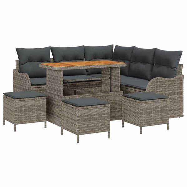 vidaXL Garten-Sofa-Set mit Kissen mit Speicher mit Kissen 9 pcs Grau