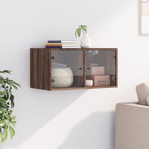 vidaXL Wandschrank mit Glast&uuml;ren Braun Eichen-Optik 68,5x37x35 cm