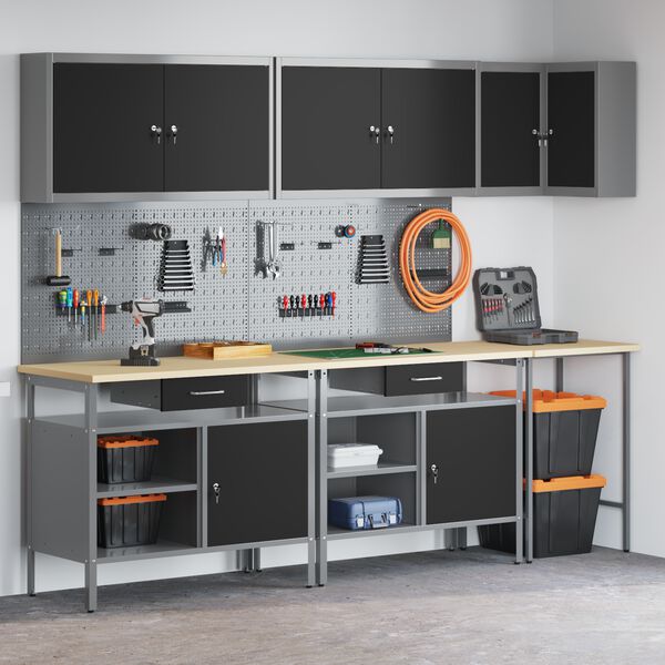 vidaXL Arbeitsschrankset mit Schubladen 10 pcs Schwarz und Grau