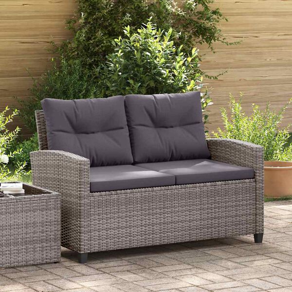 vidaXL 2-Sitzer-Gartensofa mit Kissen Grau 124 cm Poly Rattan