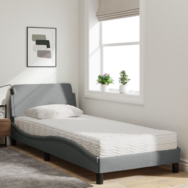 vidaXL Bett mit Matratze "Dover" Hellgrau 90x200 cm Stoff