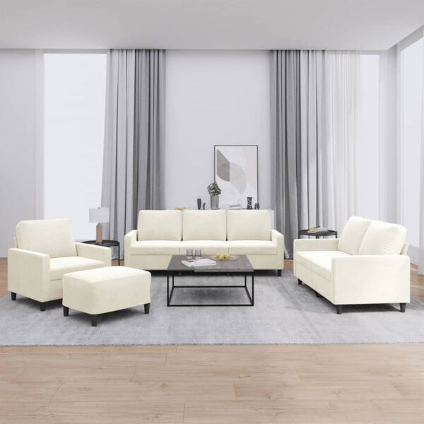 vidaXL 4-tlg. Sofagarnitur mit Kissen Creme Samt