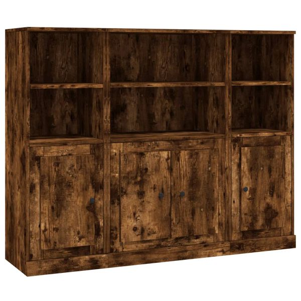 vidaXL Highboards 3 Stk. R&auml;uchereiche Holzwerkstoff