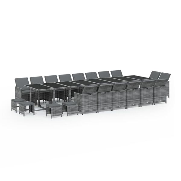 vidaXL 21-tlg. Garten-Essgruppe mit Kissen Poly Rattan Grau