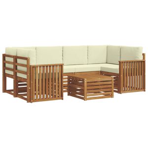 vidaXL Outdoor-Sofagarnitur 7 stk. Natur und Creme Massivholz Akazie