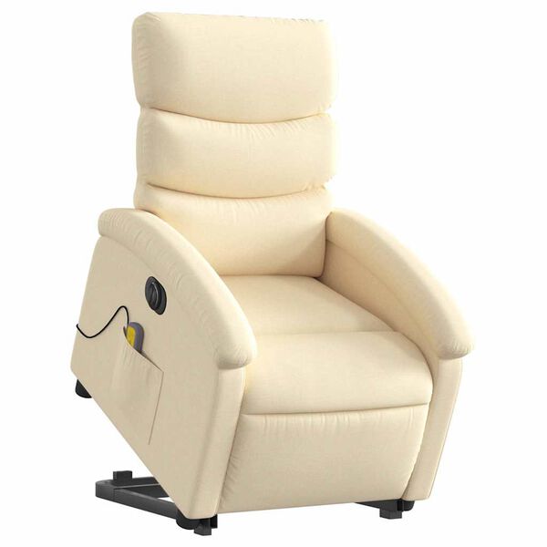vidaXL Elektrischer Massagesessel mit Aufstehhilfe Creme Stoff
