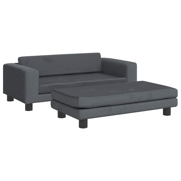 vidaXL Kindersofa mit Hocker Dunkelgrau 100x50x30 cm Samt