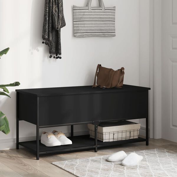 vidaXL Sitzbank mit Stauraum Schwarz 100x42,5x47 cm Holzwerkstoff