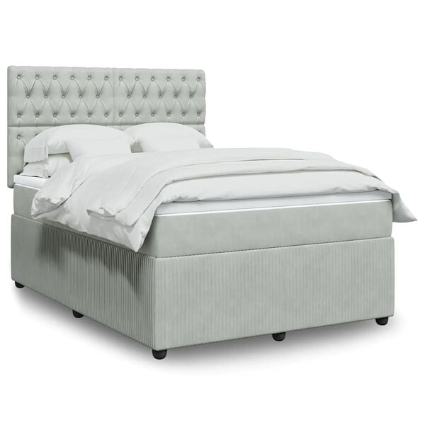 vidaXL Boxspringbett mit Matratze Hellgrau 140x190 cm Samt