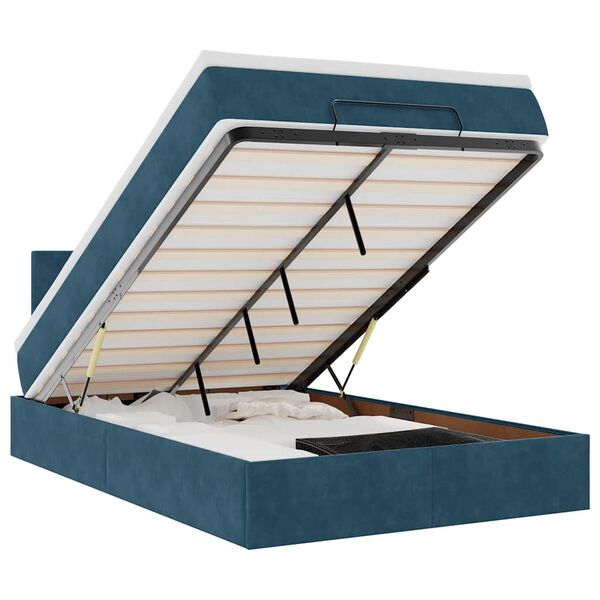 vidaXL Ottoman-Bett mit Matratze & LEDs Dunkelblau 120x200 cm Samt