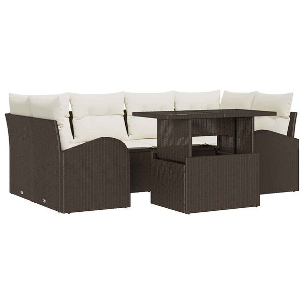vidaXL Garten-Sofa-Set mit Kissen mit Speicher 7 pcs Braun Poly Rattan