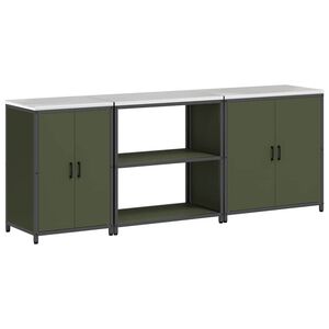 vidaXL Aufbewahrungsset f&uuml;r die K&uuml;che mit Regal 3 pcs Olive Gr&uuml;n Stahl