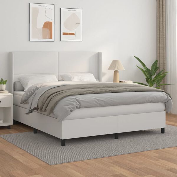 vidaXL Boxspringbett mit Matratze Wei&szlig; 180x200 cm Kunstleder