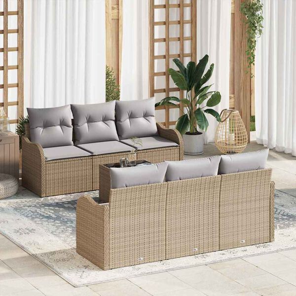 vidaXL Garten-Sofa-Set mit Kissen mit Speicher 7 pcs Beige und Grau