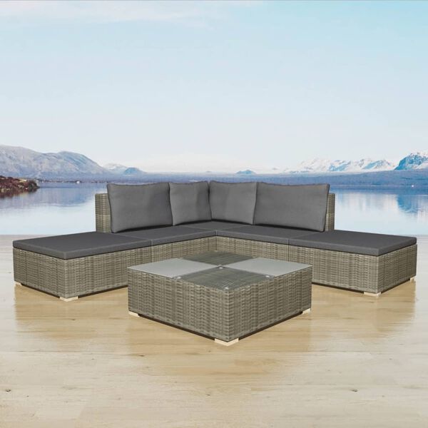 vidaXL 6-tlg. Garten-Lounge-Set mit Kissen Poly Rattan Grau