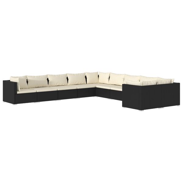 vidaXL 10-tlg. Garten-Lounge-Set mit Kissen Poly Rattan Schwarz