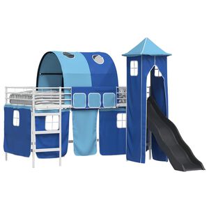 vidaXL Kinderloftbett Wei&szlig; und Blau 90 x 200 cm Metall