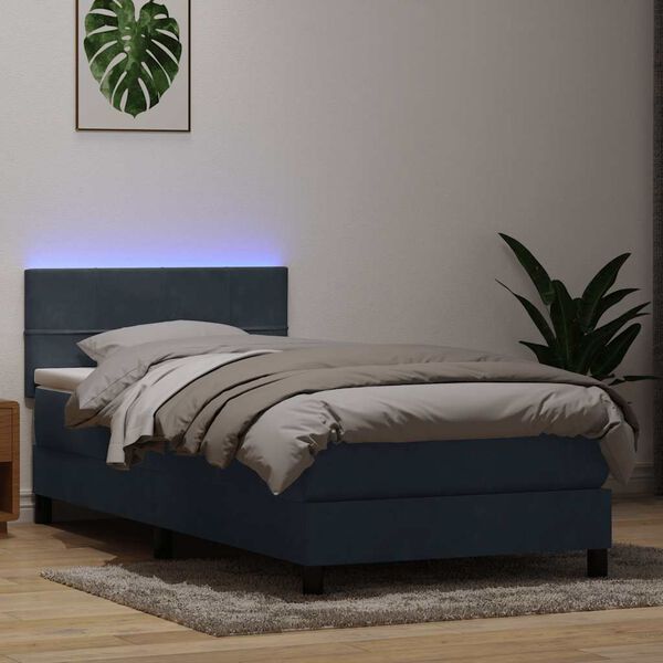 vidaXL Boxspringbett mit Matratze & LED Dunkelgrau 90x220 cm Samt