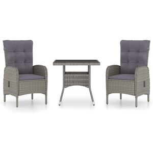 vidaXL 3-tlg. Garten-Essgruppe Poly Rattan und Glas Grau