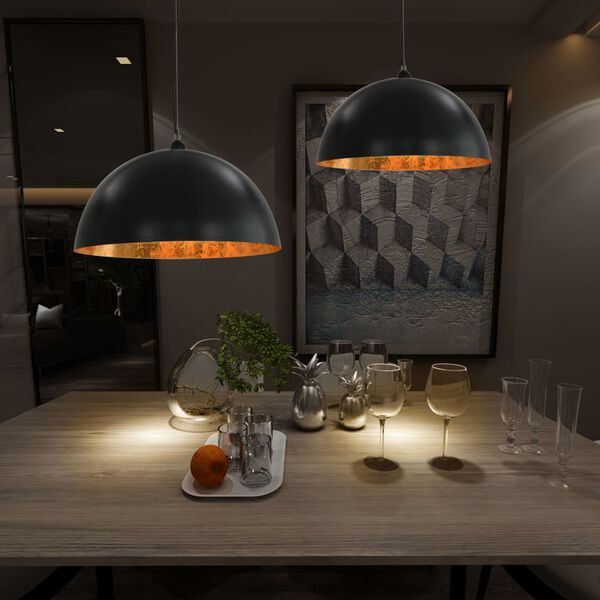 vidaXL Deckenleuchten 2 Stk. Schwarz und Gold Halbkugelf&ouml;rmig 50cm E27