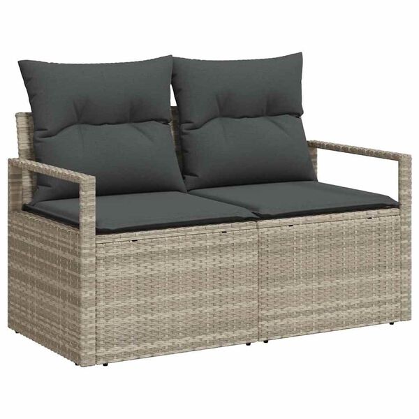 vidaXL Sofa Set mit Kissen mit Speicher 4 pcs Hellgrau Poly-Rattan