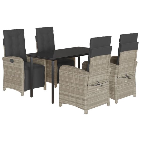 vidaXL 5-tlg. Garten-Essgruppe mit Kissen Hellgrau Poly Rattan