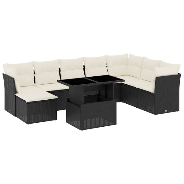 vidaXL 9-tlg. Garten-Sofagarnitur mit Kissen Schwarz Poly Rattan