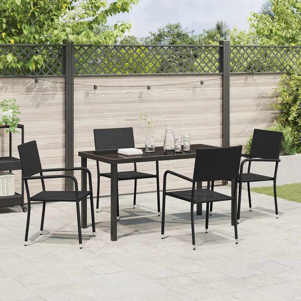 vidaXL Garten Essgruppe mit Kissen 5 pcs Schwarz Poly-Rattan