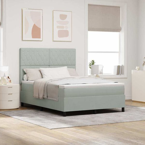 vidaXL Boxspringbett mit Matratze Hellgrau 140 x 200 cm Stoff