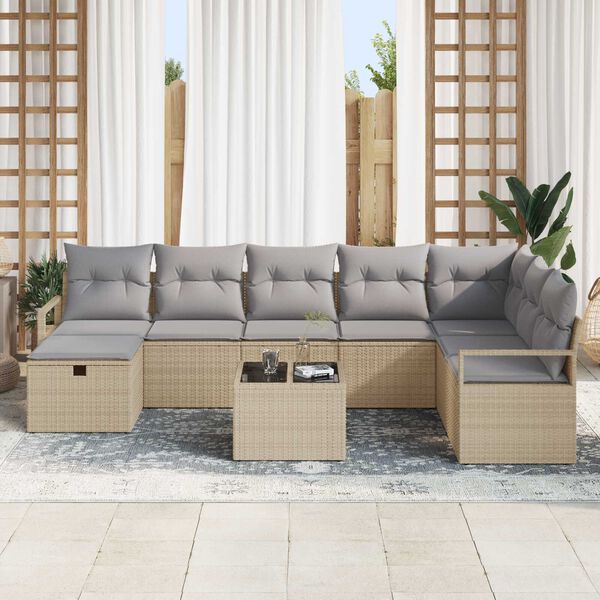 vidaXL Garten-Sofa-Set 9 pcs Beige Poly Rattan