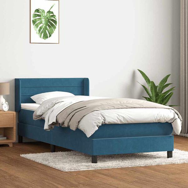 vidaXL Boxspringbett mit Matratze Dunkelblau 90x220 cm Samt