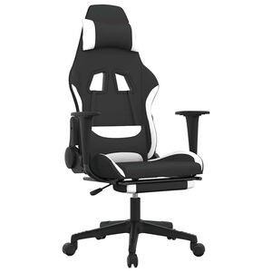 vidaXL Gaming-Stuhl mit Massage & Fu&szlig;st&uuml;tze Schwarz und Wei&szlig; Stoff
