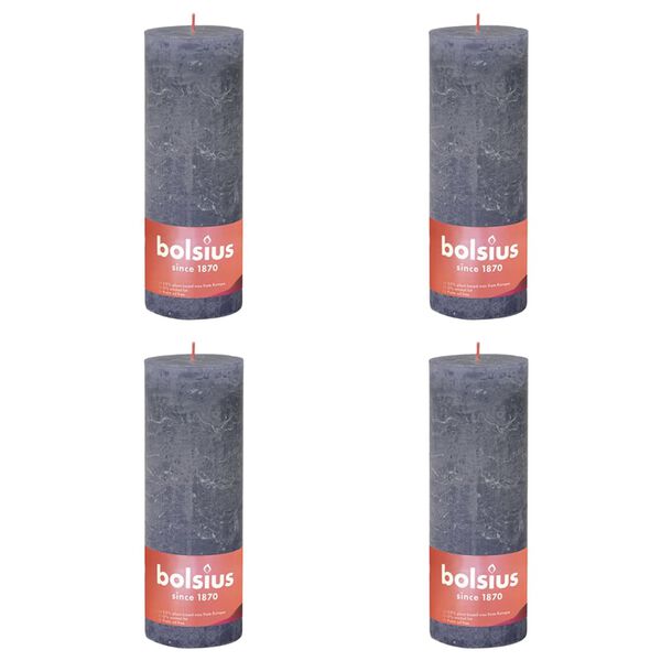 Bolsius Rustikale Stumpenkerzen Shine 4 Stk. 190x68 mm D&auml;mmerungsblau