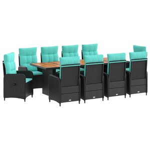vidaXL Outdoortisch-Set 11 stk. Schwarz und T&uuml;rkis Poly-Rattan
