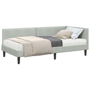 vidaXL Eckbettgestell mit Matratze 2 stk. Hellgrau 80 x 200 cm Samt