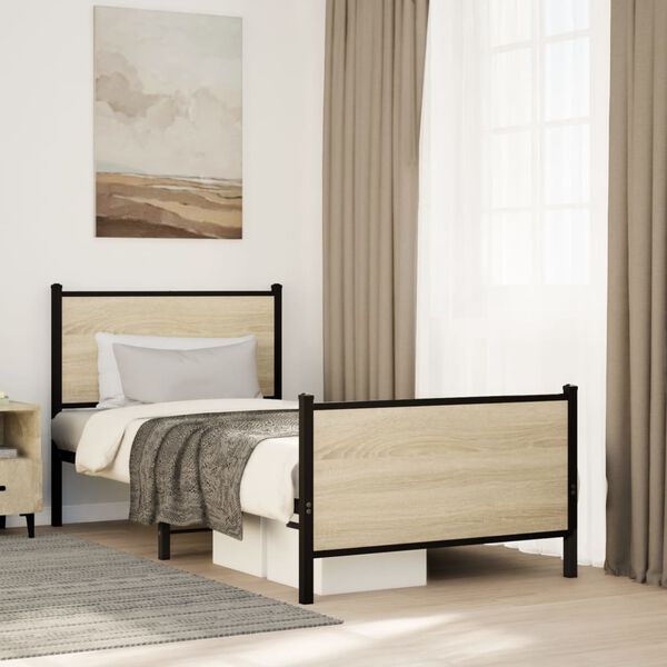 vidaXL Metallbett ohne Matratze Sonoma-Eiche 80x200 cm