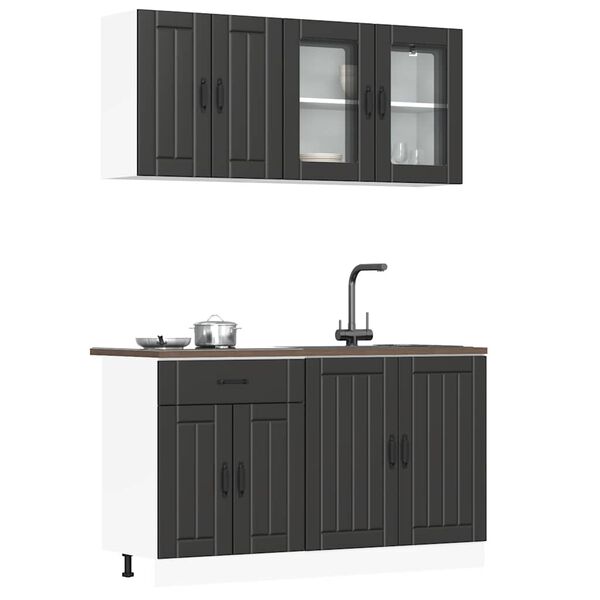 vidaXL 4-tlg. K&uuml;chenschrank-Set Lucca Schwarz Holzwerkstoff