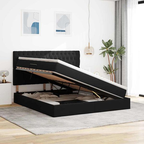 vidaXL Bett mit Stauraum und LED mit LED Schwarz 160 x 200 cm Samt