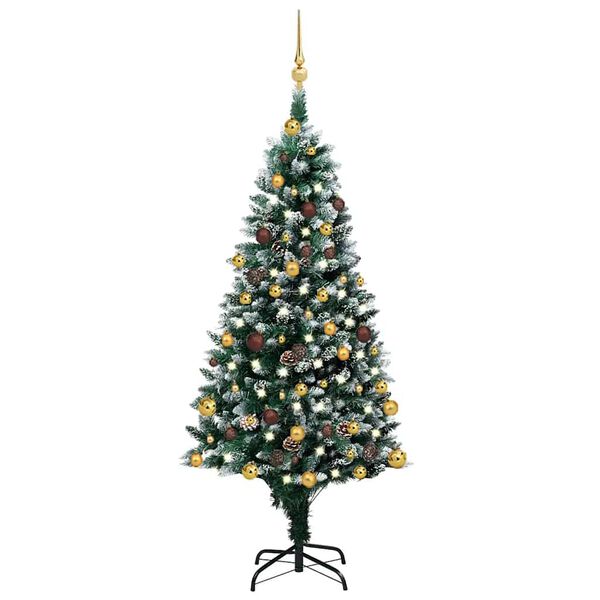 vidaXL K&uuml;nstlicher Weihnachtsbaum mit LEDs Kugeln Zapfen 150 cm