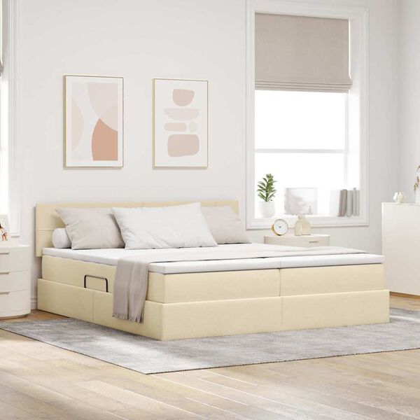 vidaXL Aufbewahrungsbett mit Matratze Creme 180 x 200 cm Kunstleder