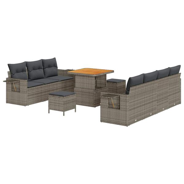 vidaXL Gartensofa-set mit Kissen 10 pcs Grau Poly-Rattan