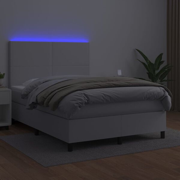vidaXL Boxspringbett mit Matratze & LED Wei&szlig; 140x200 cm Kunstleder