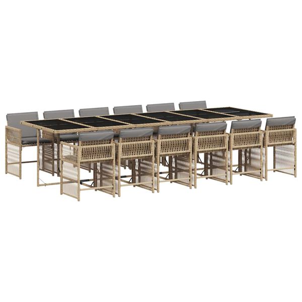vidaXL 13-tlg. Garten-Essgruppe mit Kissen Beigemischung Poly Rattan