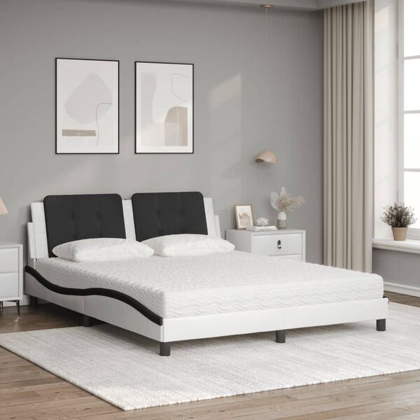 vidaXL Bett mit Matratze "Zadar" Wei&szlig; und Schwarz 160x200 cm Kunstleder