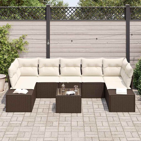 vidaXL Gartensofa-set mit Kissen 8 pcs Braun und Creme Poly-Rattan