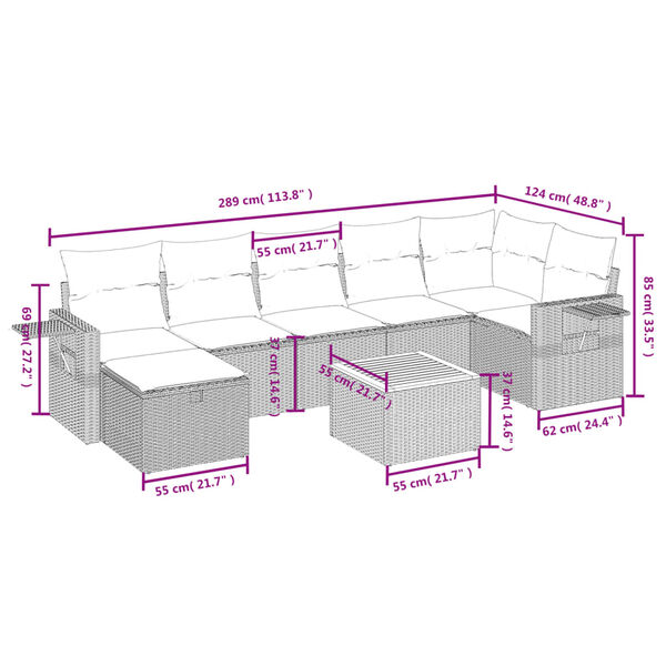 vidaXL 8-tlg. Garten-Sofagarnitur mit Kissen Grau Poly Rattan