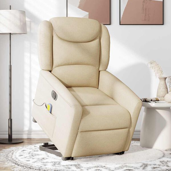 vidaXL Elektrischer Massagesessel mit Aufstehhilfe Creme Stoff